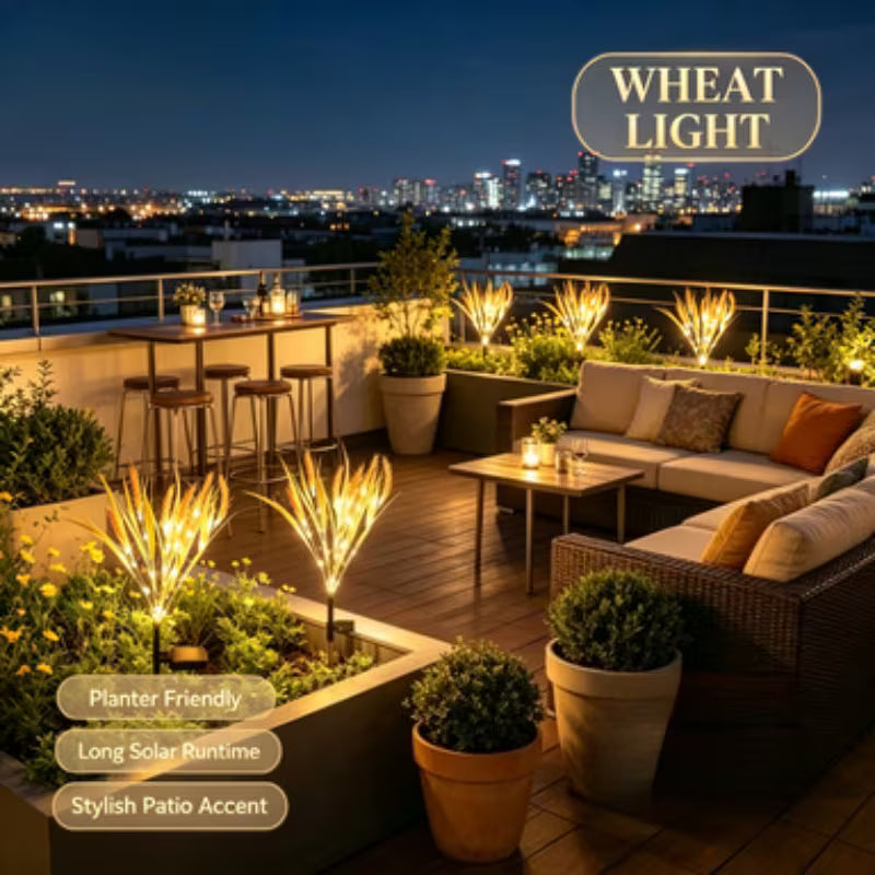 Solar Powered Fairy Lights, 70Cm Smart Wheat Ear Decorative Lights, 12 Lighting Modes Waterproof