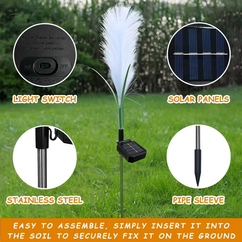 Solar Reed Stake Lights, LED Garden Decorative Lights Waterproof