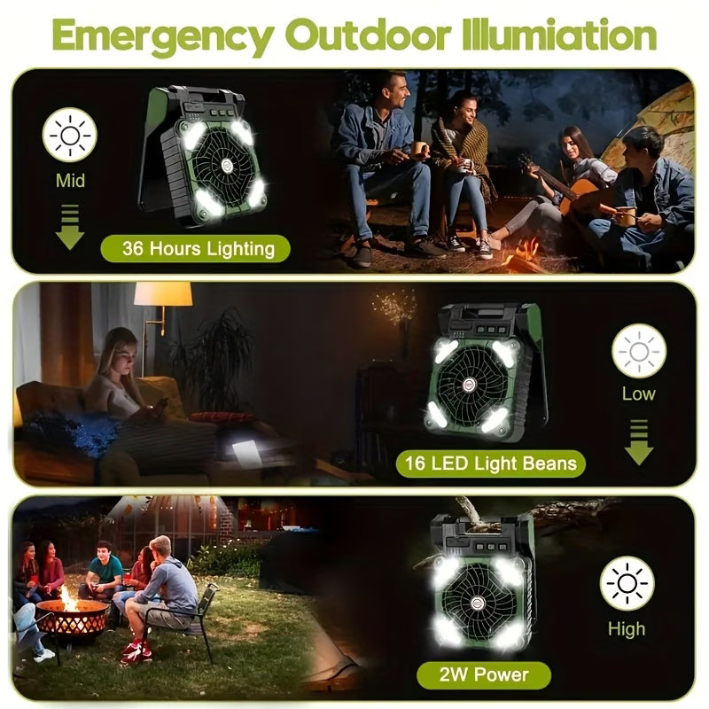 Solar Fan with LED Light, USB Rechargeable, With Power Bank