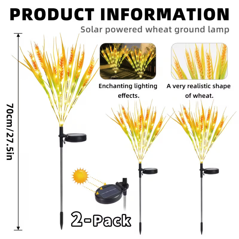 Solar Powered Fairy Lights, 70Cm Smart Wheat Ear Decorative Lights, 12 Lighting Modes Waterproof