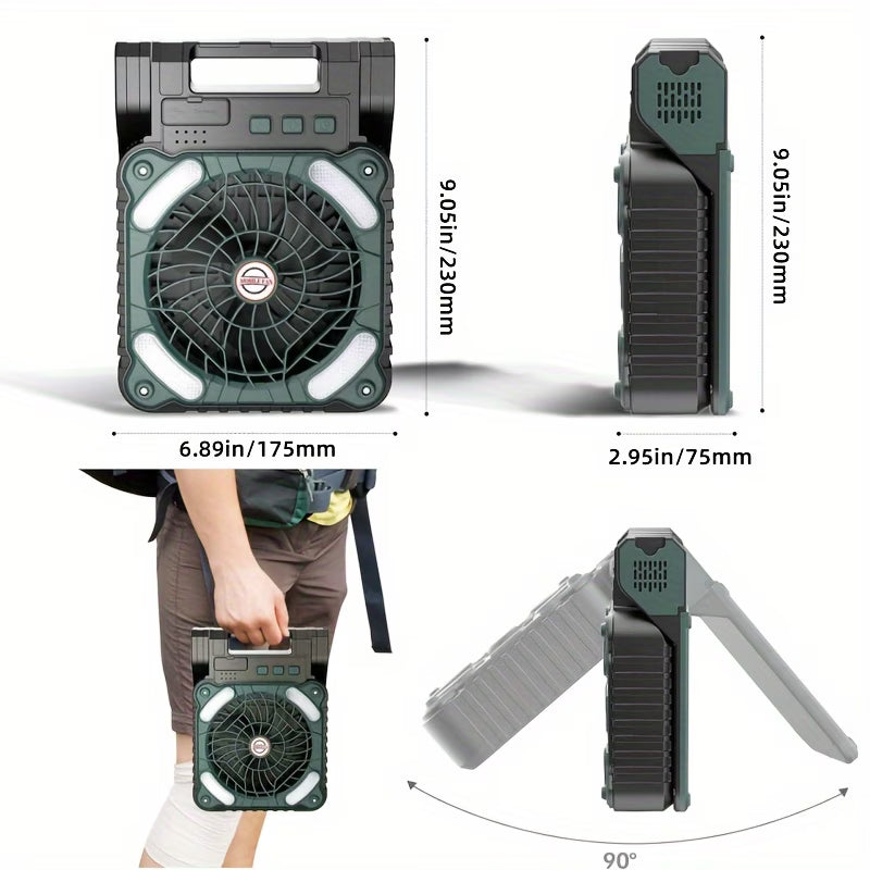 Solar Fan with LED Light, USB Rechargeable, With Power Bank